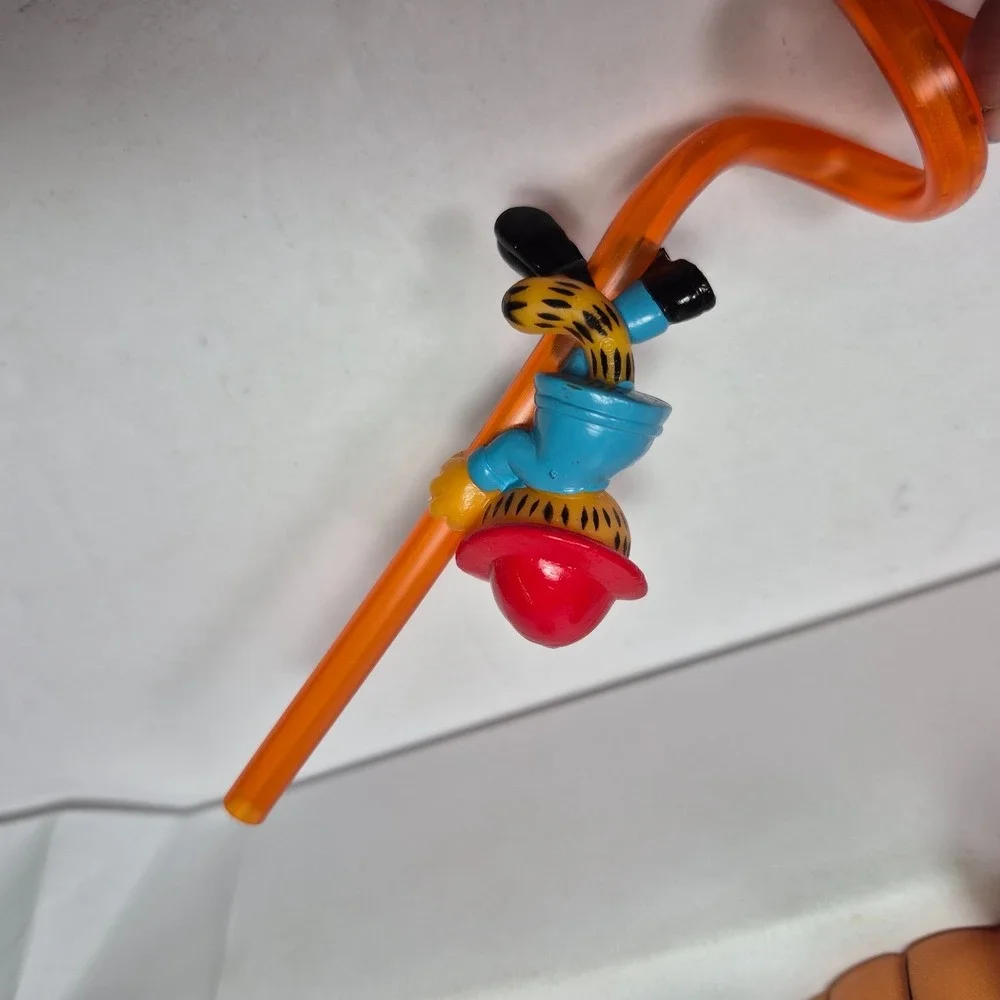 Vintage Garfield Rubber Pencil Topper Silly Straws Garfield /Pokey Piggy Bank